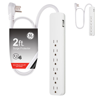 GE 6 Outlet Power Strip 2 Pack, 125 Volts, 15 Amps, 620 Joules Surge Protection, Model 46867