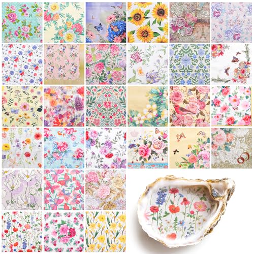 NatNarr 30 Pack Decorative Craft Napkins, 13*13 Inch, Assorted Floral Designs, G7227K-11-N