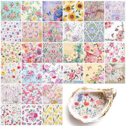 NatNarr 30 Pack Decorative Craft Napkins, 13*13 Inch, Assorted Floral Designs, G7227K-11-N