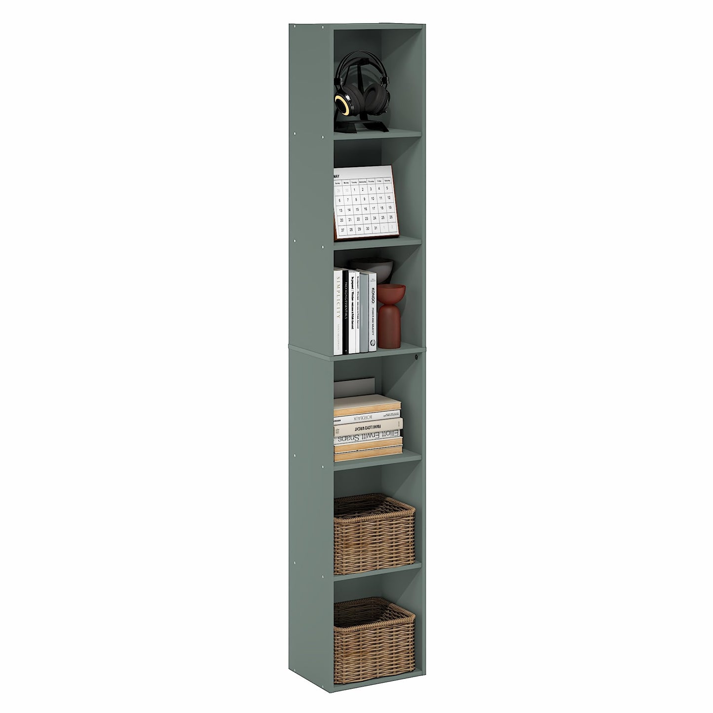 Furinno 6-Tier 24009SG Height 71.0 inches Width 12.1 inches Depth 9.4 inches Rectangular Open Shelving Floor Mount Bookcase