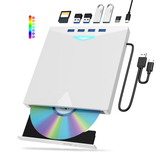 Xadioei External CD/DVD Drive for Laptop PC 759357005748 USB 3.0 Type C Color White