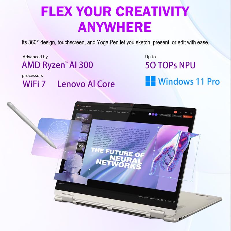 Lenovo Yoga 7 2-in-1 Laptop 16" WUXGA Touchscreen, AMD Ryzen AI 5 340, 16GB LPDDR5X RAM, 1TB SSD, Backlit Keyboard, Fingerprint Reader