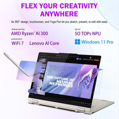 Lenovo Yoga 7 2-in-1 Laptop 16" WUXGA Touchscreen, AMD Ryzen AI 5 340, 16GB LPDDR5X RAM, 1TB SSD, Backlit Keyboard, Fingerprint Reader
