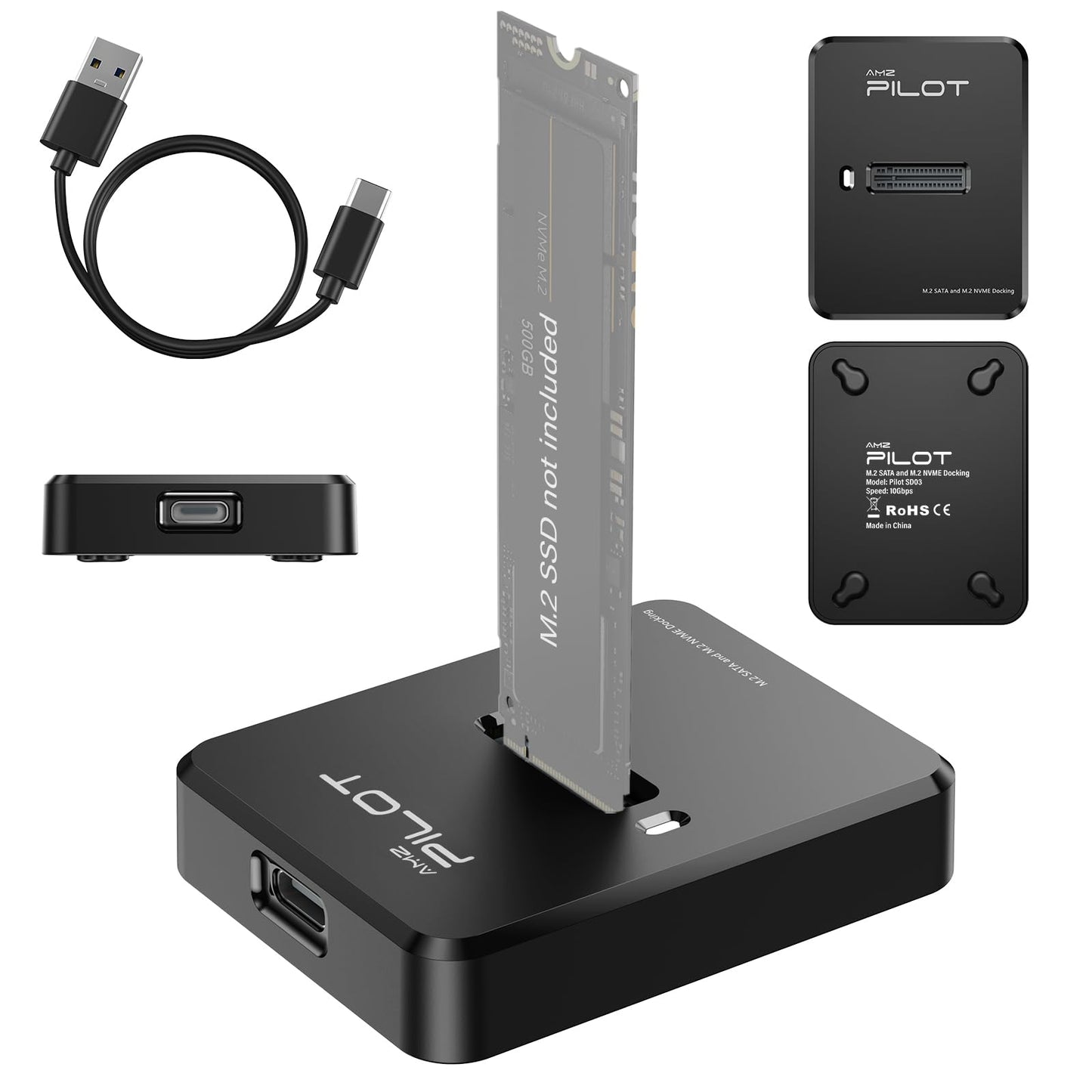 AMZPILOT M.2 NVMe SATA to USB C Docking Station Pilot SD03 PCIe 3.0 USB 3.2 Gen 2 Enclosure