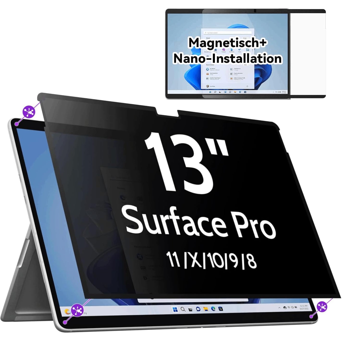 IPROKKO 13 Inch Privacy Filter Surface Pro 8, 9, 10, 11, X Magnetic, Matte