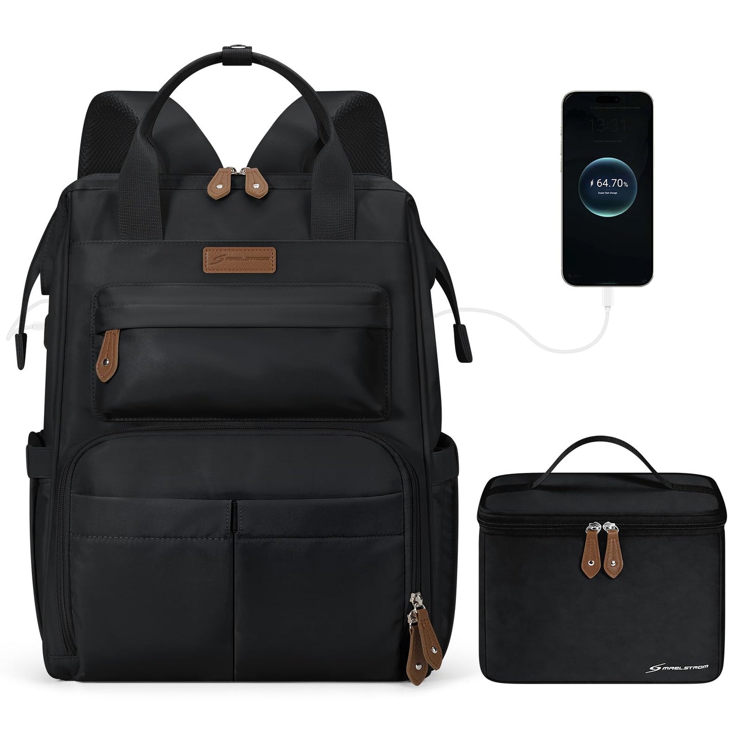 Maelstrom Laptop Backpack with Insulated Lunch Box, MSBLP10, Black, 25 Liters, Polyester, Anti-Theft Features