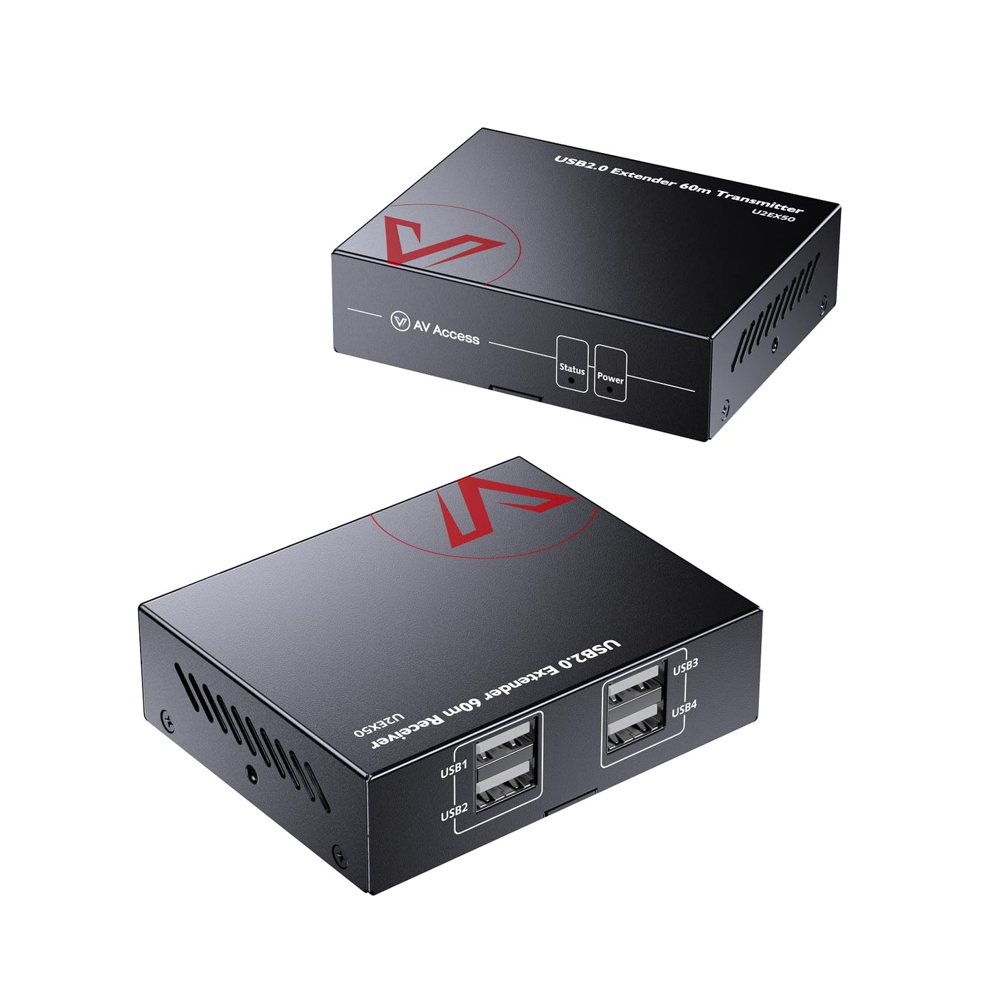 AV Access USB Over Ethernet Extender Kit, USB 2.0 480Mbps, 4-Port Hub, USB Over CAT5e/CAT6/CAT7 Up to 60m