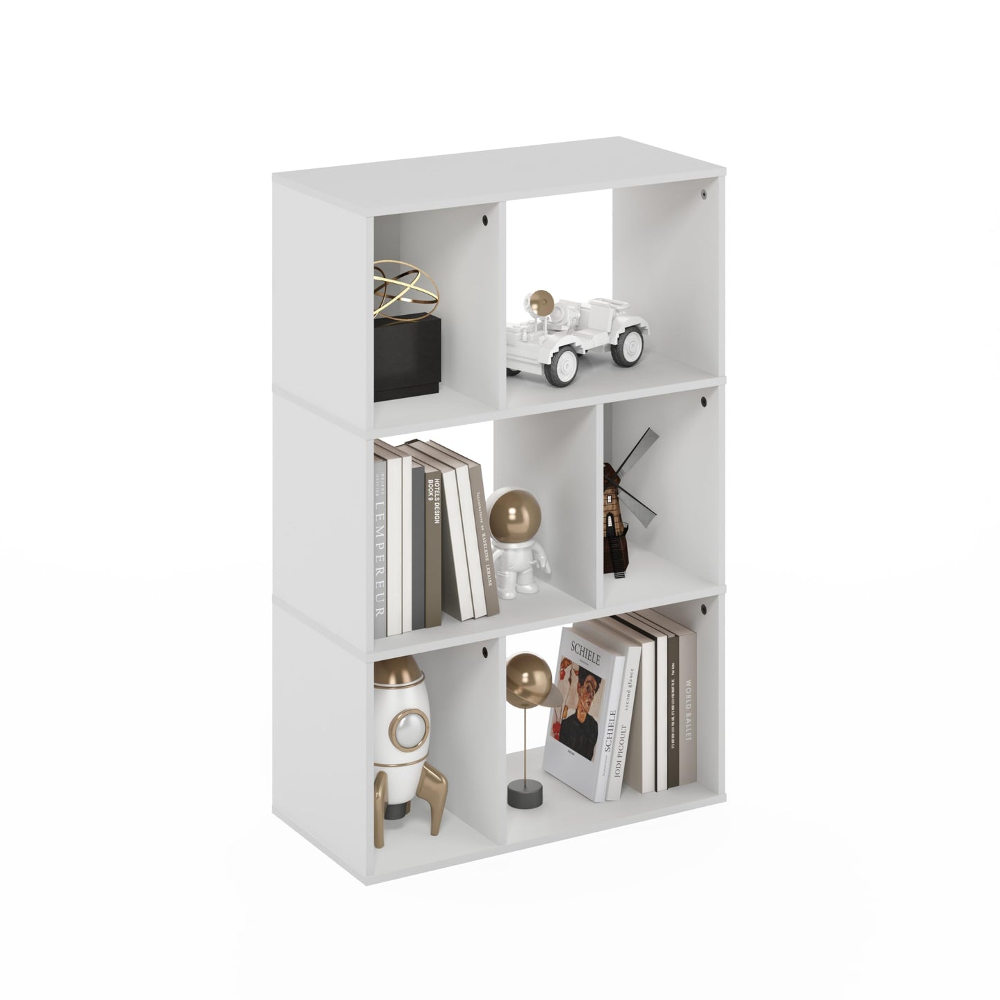 Furinno DALY 6-Cube Bookcase 24127WH Dimensions 11.73D x 23.62W x 36.85H