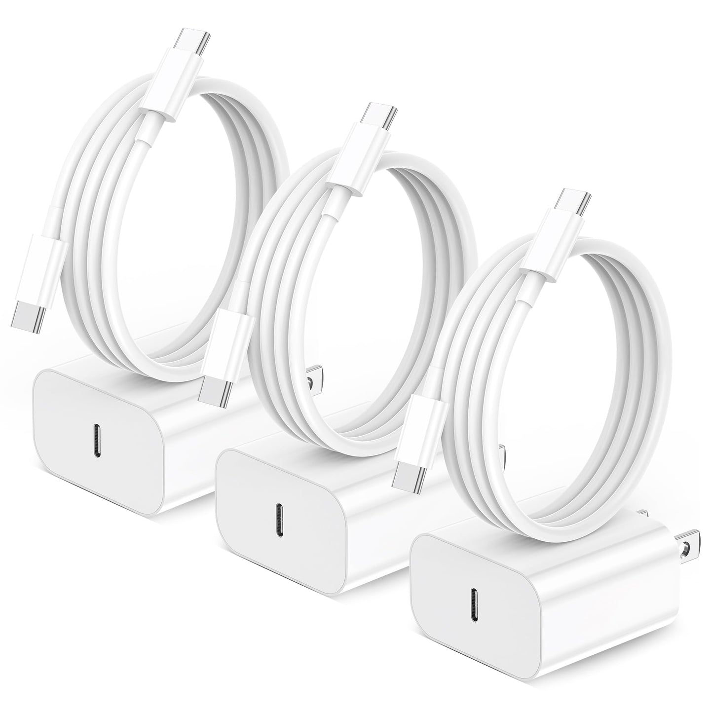 KTDRJN 3 Pack 20W USB C Fast Wall Chargers, Model A02012, Rated 15 Watts, Equipped with 6ft USB C to C Cables