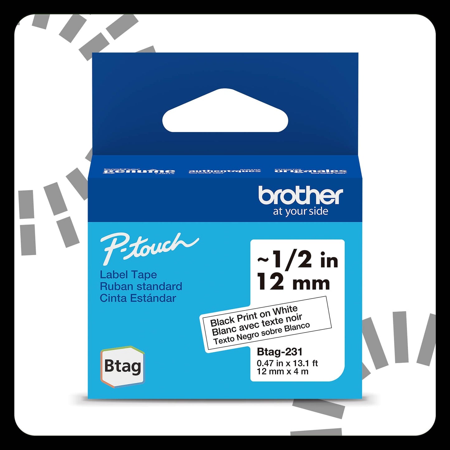 Brother 12mm Btag231 Black on White Label Tape for P-touch Label Makers