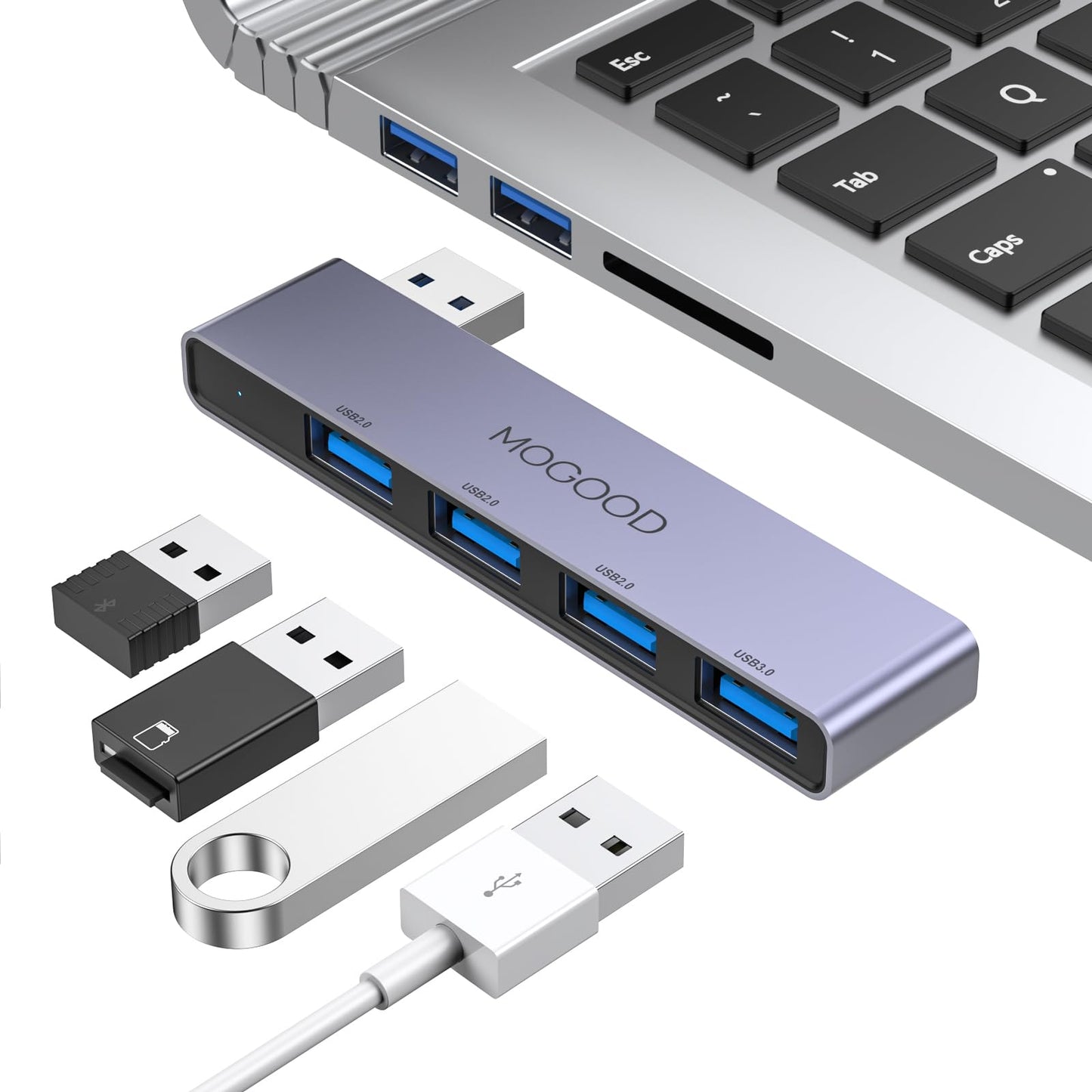 MOGOOD USB Hub 4 Ports Ultra-Slim Metal USB 3.0 Splitter for Laptop and Desktop