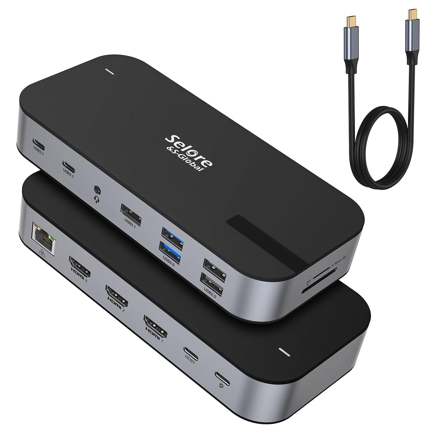 Selore&S-Global 16-in-1 3 HDMI Docking Station 4K@60Hz USB-C Laptop Dock