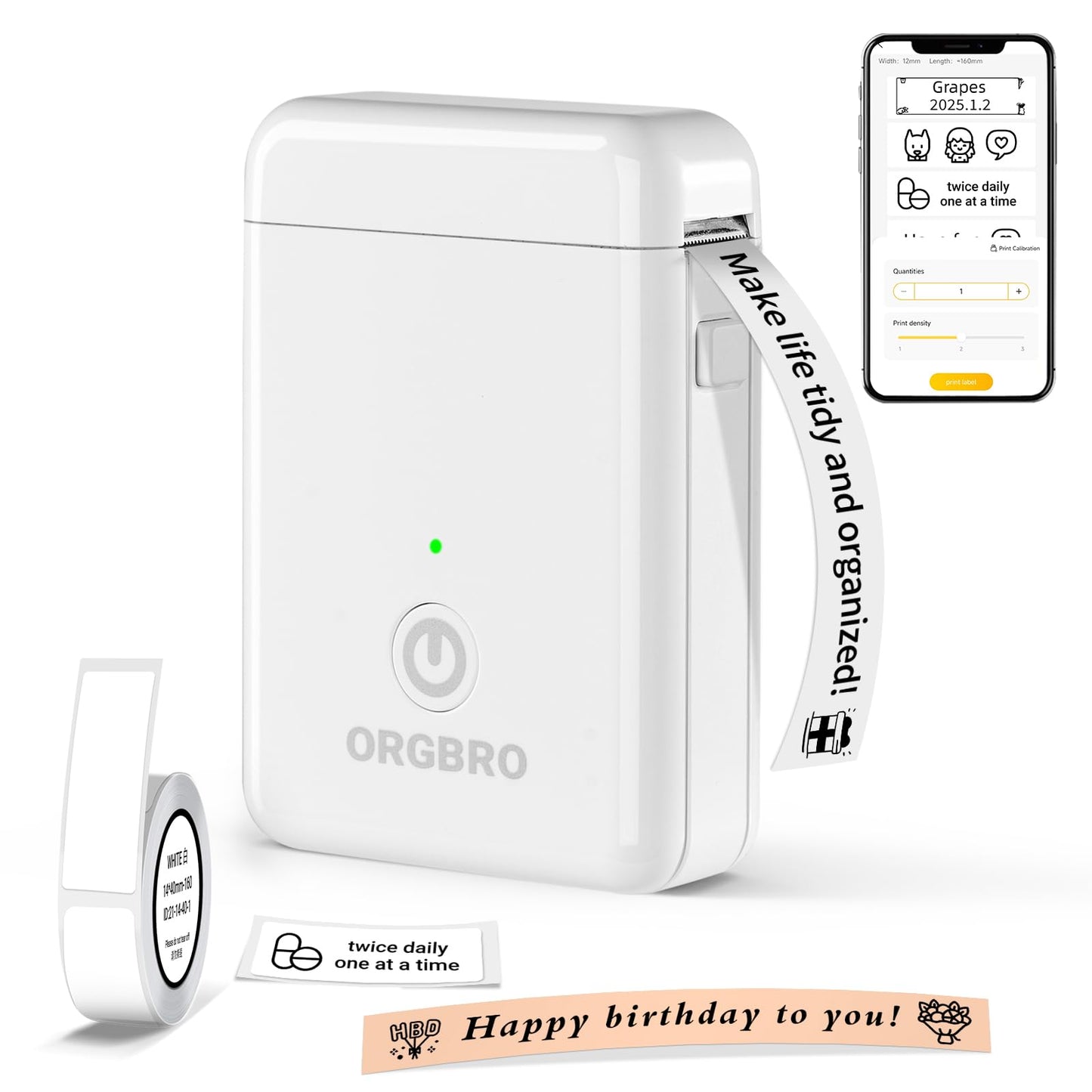 ORGBRO 0.6" x 1.57" X1 203 DPI Portable Label Maker