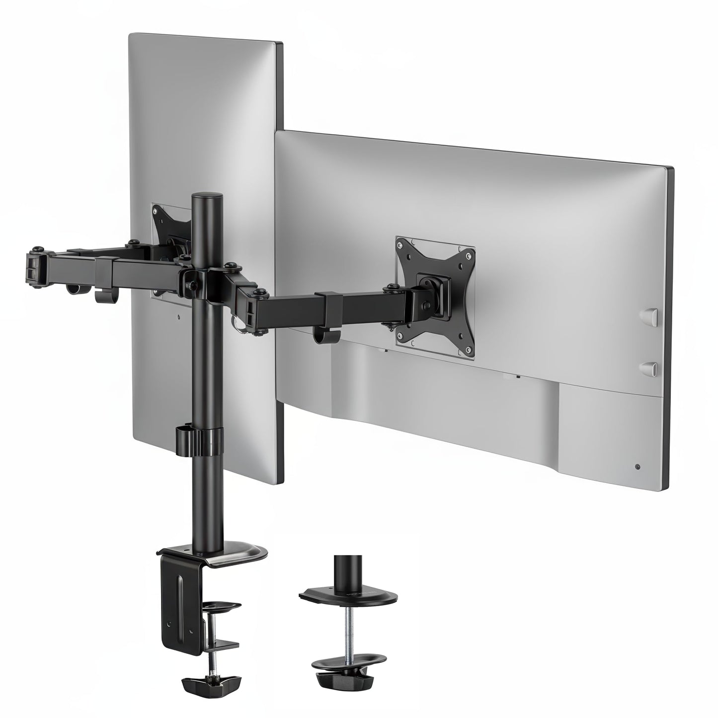 Mount-It! 32 inch MI-2752 Full Motion Monitor Arm Dual Desk Mount Clamp Grommet Adjustable Steel