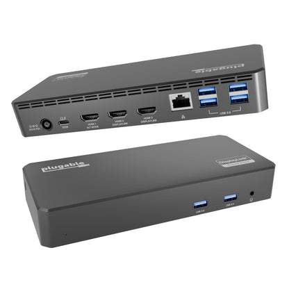 Plugable 7.87" x 3.3" x 1.2" UD-3900PDZ USB Type C Docking Station | 100W Charging, 3x HDMI (1x 4K 30Hz, 2x 1080p 60Hz), 9 Ports | Compatible with Windows, ChromeOS, macOS 11+ | Black