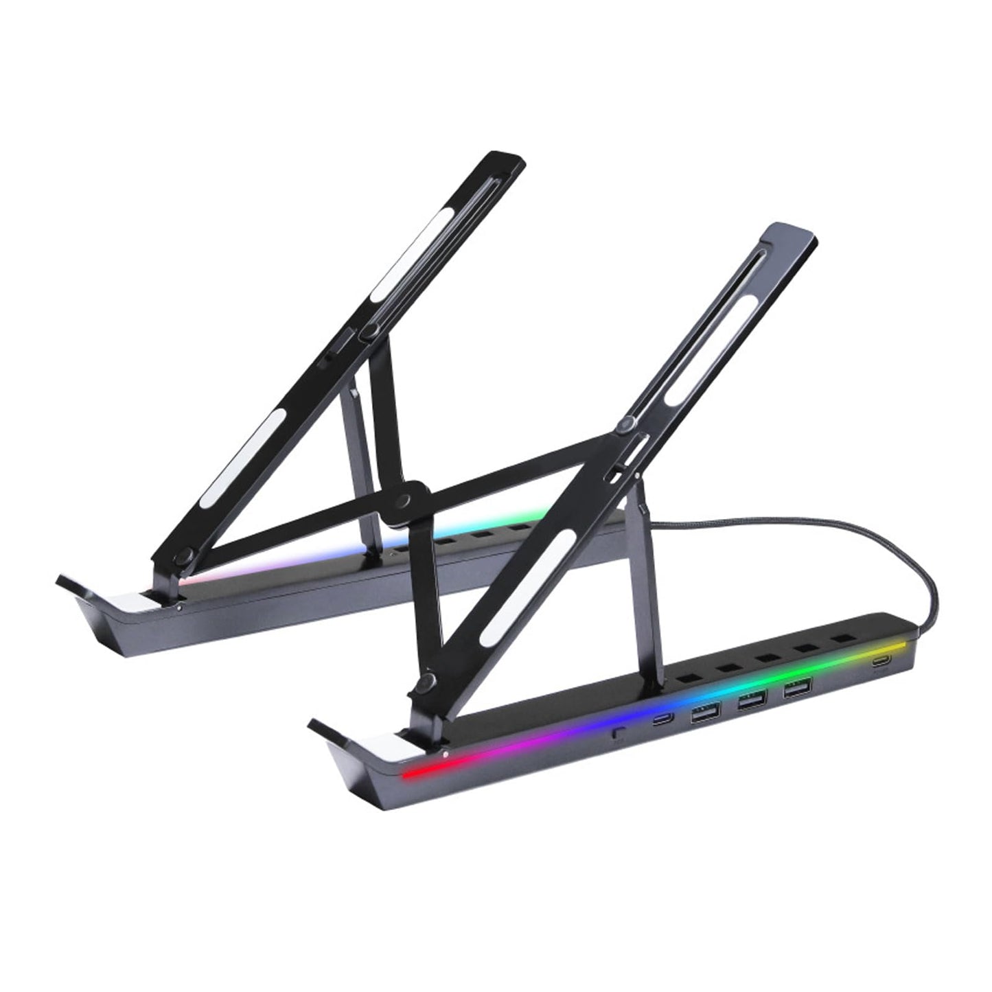 Adjustable Laptop Stand USB Hub Foldable Aluminum Black