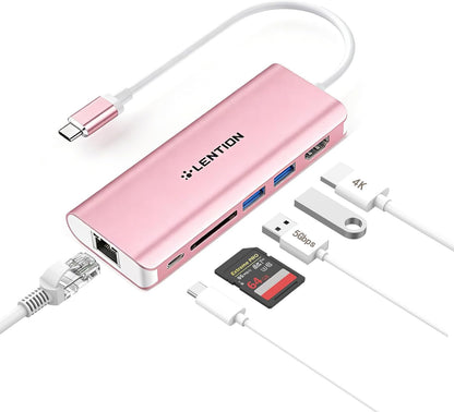 LENTION USB C Hub with 6 Ports, 4K HDMI, Dual USB 3.0, SD Card Reader, Type C Charging, Ethernet, Model CB-TP-C68-ROG-US-1