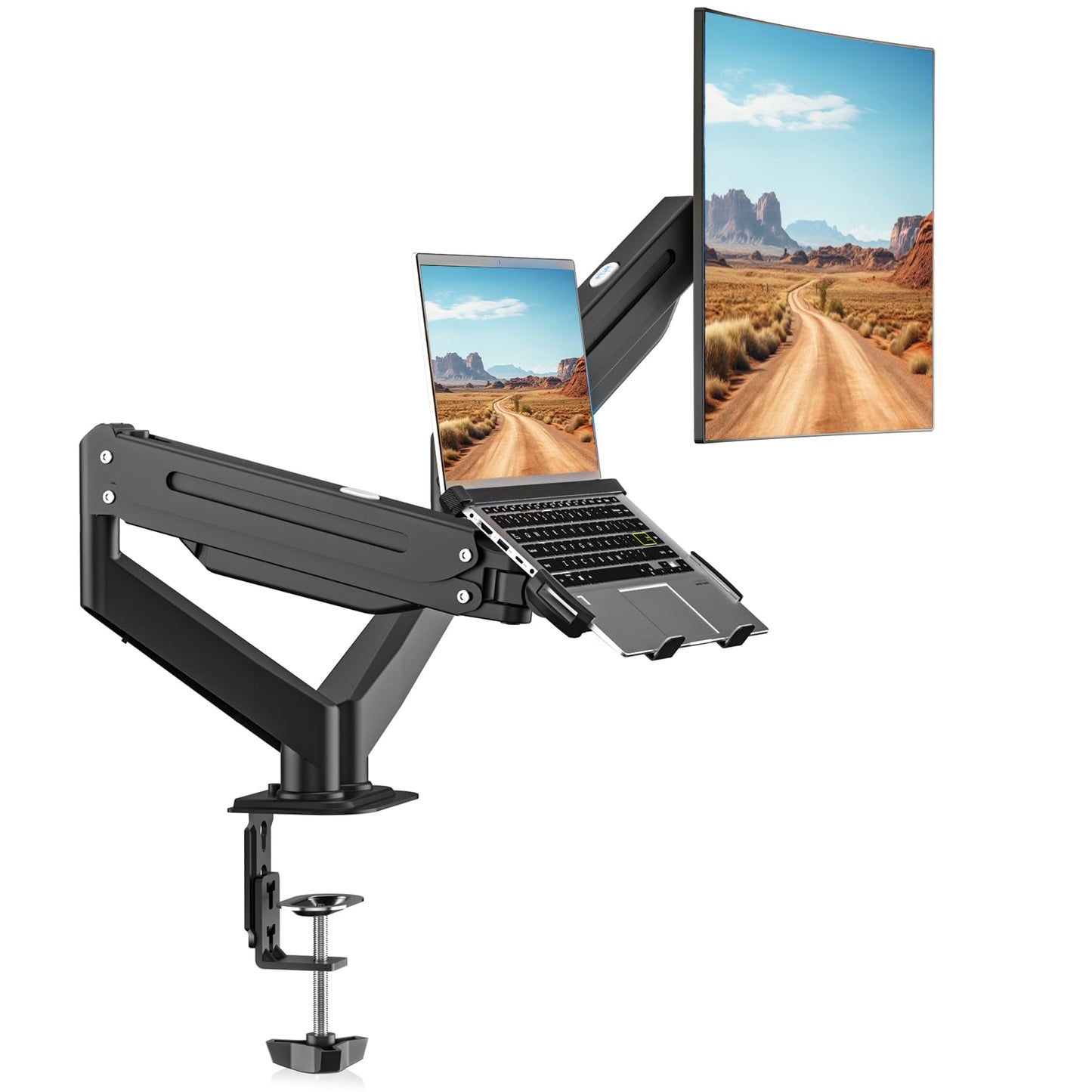 Suptek Desktop Monitor Laptop Mount Stand, 13-32 Inch, Adjustable Height, Steel, Black
