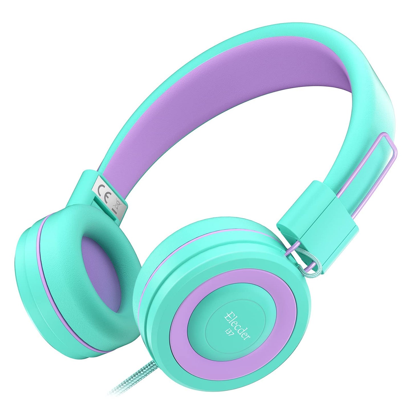 ELECDER i37 Kids Headphones - On-Ear, 3.5mm Jack, Adjustable, Foldable, Green