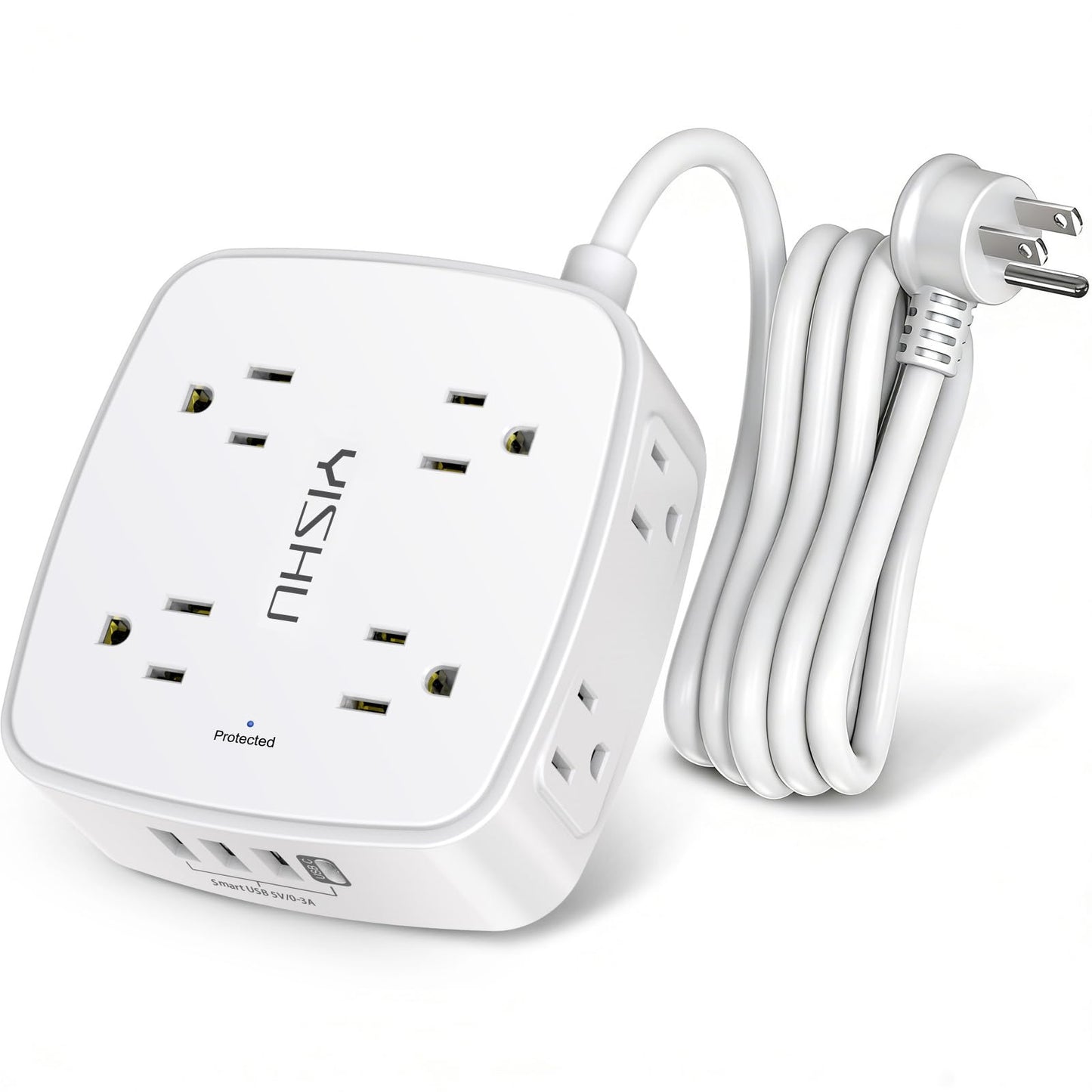 YISHU 4.33" x 4.05" AHR-803 Power Strip with 8 Outlets and 4 USB Ports, 125V, 10A