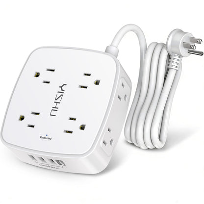 YISHU 4.33" x 4.05" AHR-803 Power Strip with 8 Outlets and 4 USB Ports, 125V, 10A