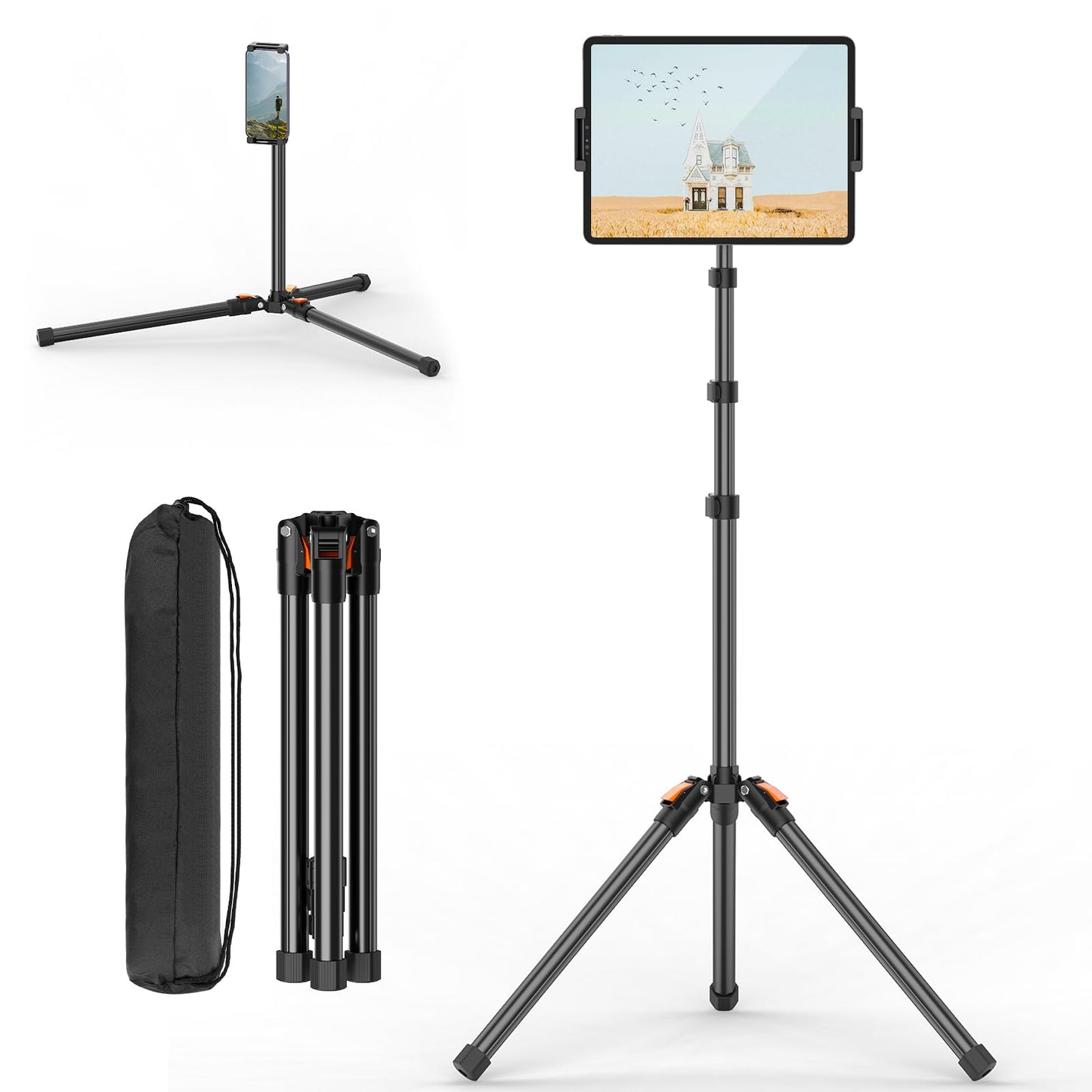 XXZU 72 Inches VCT-5229 Adjustable Tablet Floor Stand Tripod for 4.7-13" Devices