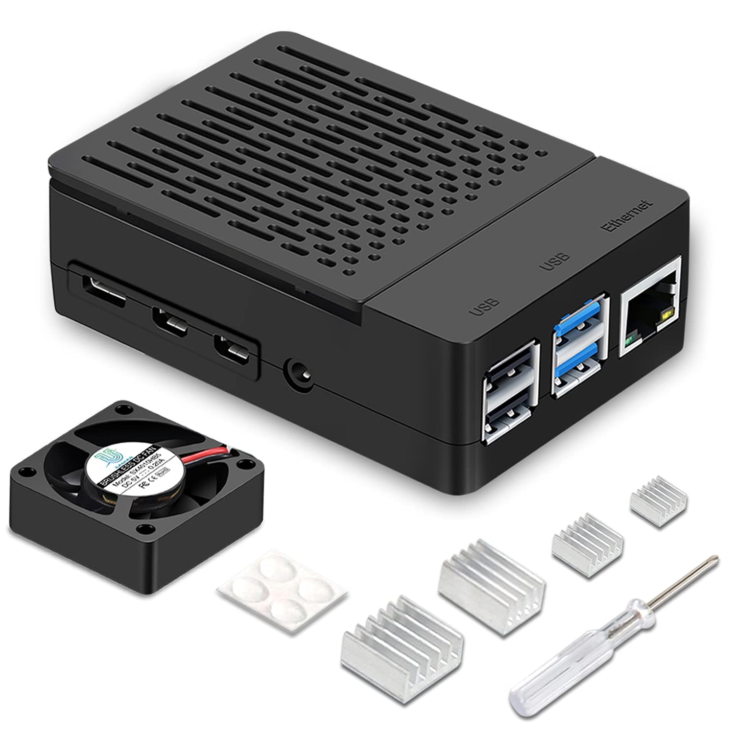 iUniker Raspberry Pi 4 Model IU-RP-045-4B Case, ABS Enclosure with Heatsink and Fan, 40mm Cooling, for Mini ITX Motherboard, Black