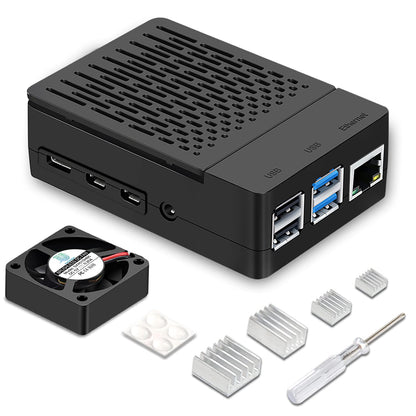 iUniker Raspberry Pi 4 Model IU-RP-045-4B Case, ABS Enclosure with Heatsink and Fan, 40mm Cooling, for Mini ITX Motherboard, Black