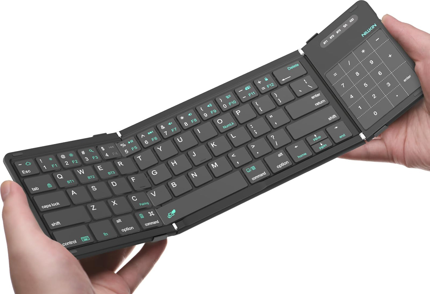 Nillkin Foldable Bluetooth Keyboard with Trackpad - Portable QWERTY Keyboard for Tablets and Laptops, USB Powered, 64 Keys, Triple Device Support, Black