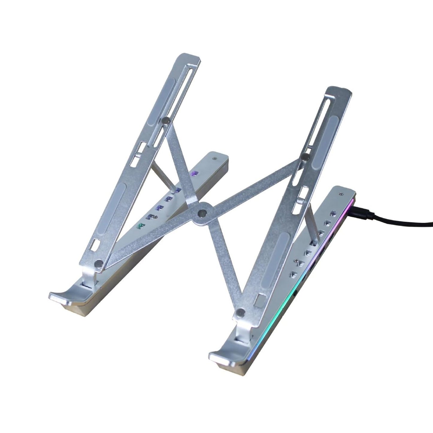 Adjustable Laptop Stand with USB Hub Folding Aluminum Silver