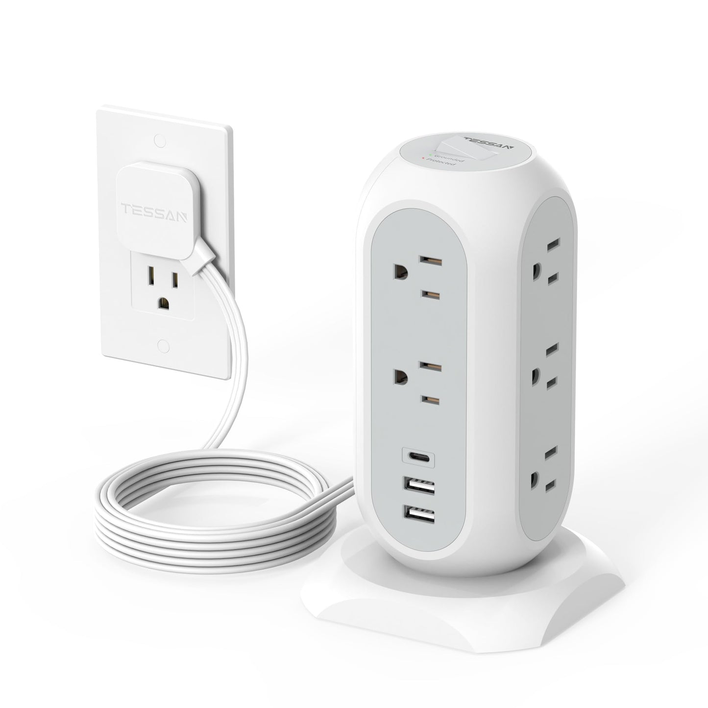 TESSAN 11 Outlet Power Strip TPS02-US-C 125V 13A Type B