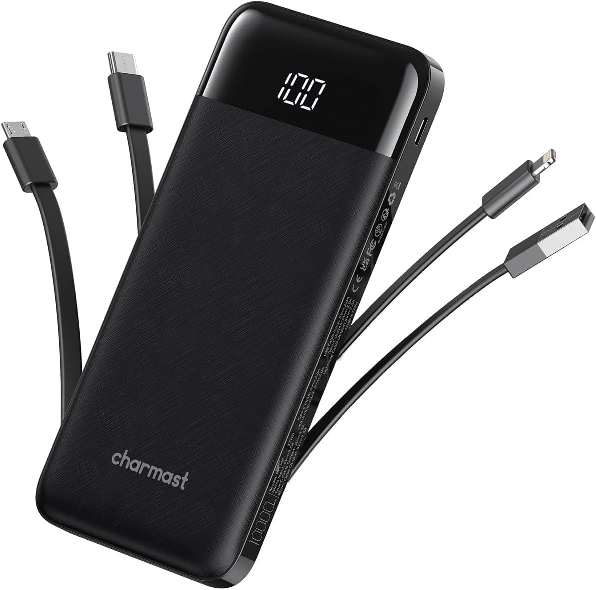 Charmast Portable Charger 10000mAh W1148 Slim 6 Outputs 3 Inputs 3A Fast Charging Black