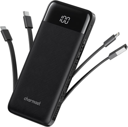 Charmast Portable Charger 10000mAh W1148 Slim 6 Outputs 3 Inputs 3A Fast Charging Black