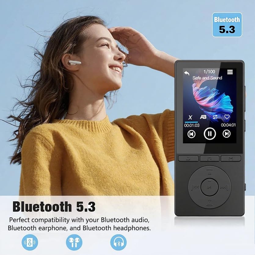 Aiandcc 64GB M6 MP3 Player 2.4 Inches Built-In Speaker 56 Hour Battery Life