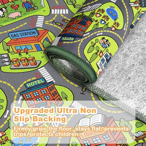 Arenarug 3'x5' Kids Play Rug Low Pile City Map Design Indoor Non-Slip Carpet