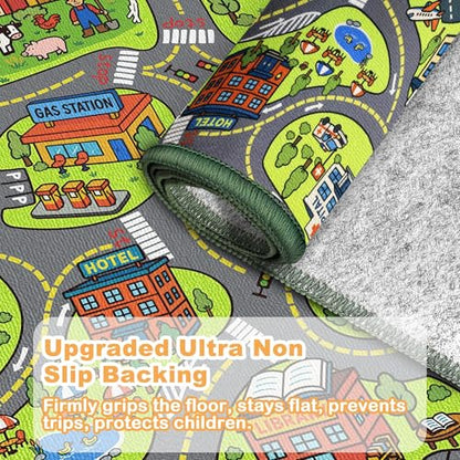 Arenarug 3'x5' Kids Play Rug Low Pile City Map Design Indoor Non-Slip Carpet
