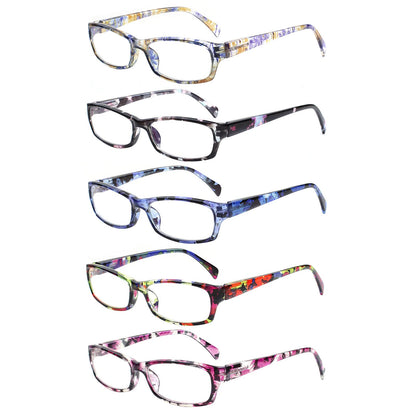 VIDEBLA 5 Count Reading Glasses 54mm Lens Width Polycarbonate Adjustable Full Rim Floral Rectangular