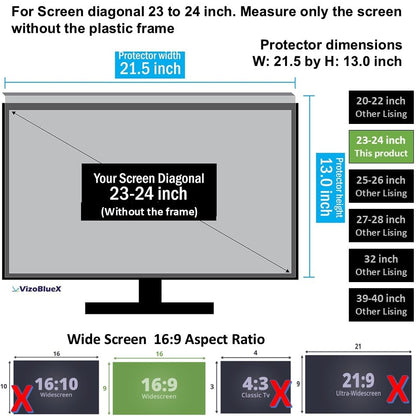 VizoBlueX 23-24" Anti-Blue Light Filter Screen Protector 21.5x13" Multi-Layer Acrylic