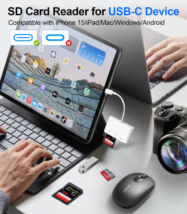 Denlane USB Type C SD Card Reader Dual Slot High Speed Transfer