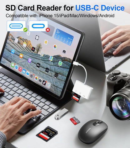 Denlane USB Type C SD Card Reader Dual Slot High Speed Transfer
