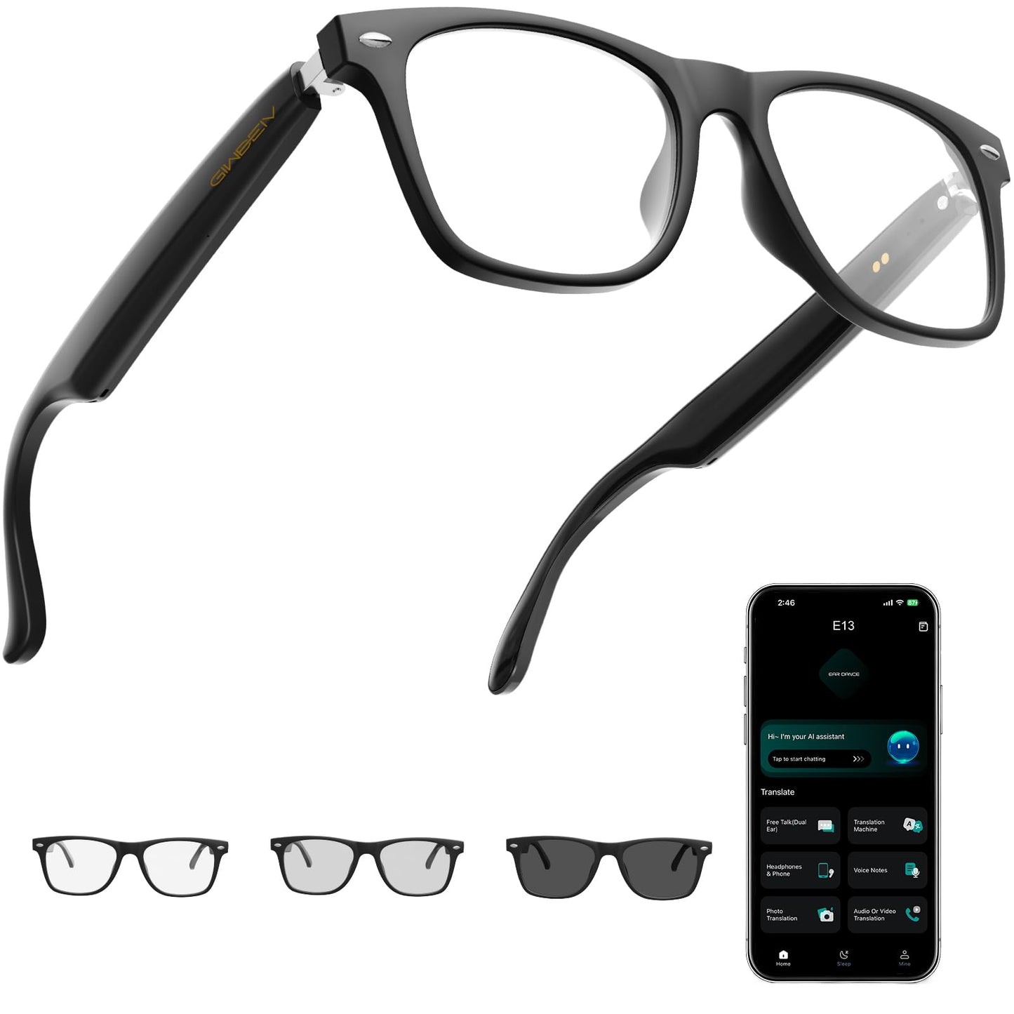 Giwbeiv 1.5" E13 Bluetooth Smart Glasses for Android and iOS Devices