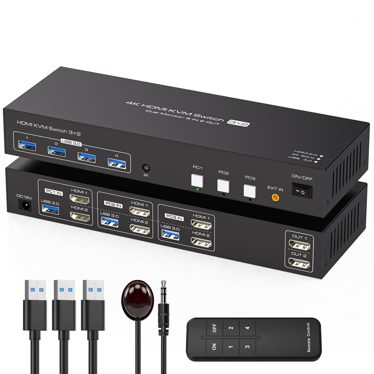 TJCXELE HDMI KVM Switch 2 Monitors 3 Computers 4K@60Hz