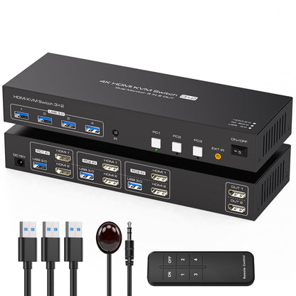 TJCXELE HDMI KVM Switch 2 Monitors 3 Computers 4K@60Hz
