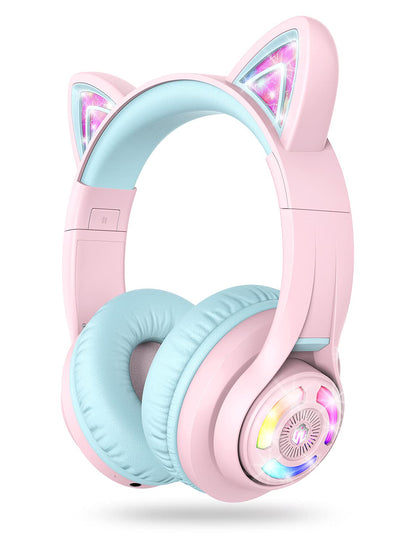iClever BTH13 Over-Ear Kids Headphones, Wireless, Bluetooth 5.2, 50 Hours Playtime, 40mm Driver, 3.5mm Audio Cable, Pink