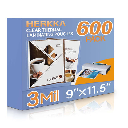 HERKKA 600 Pack Laminating Sheets, 3 Mil Thickness, 8.5 x 11 Inch Document Capacity, Transparent Finish, Round Corner Design