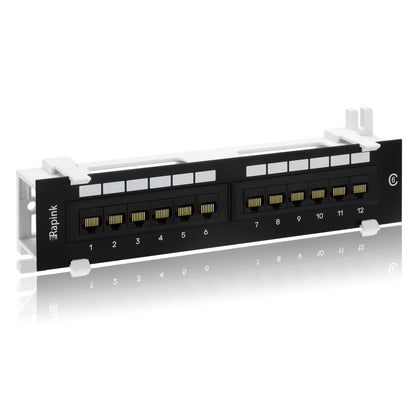 Rapink 12 Port Cat6 Patch Panel 10G Support Network Patch Panel UTP 10-Inch Wall Mount 1U
