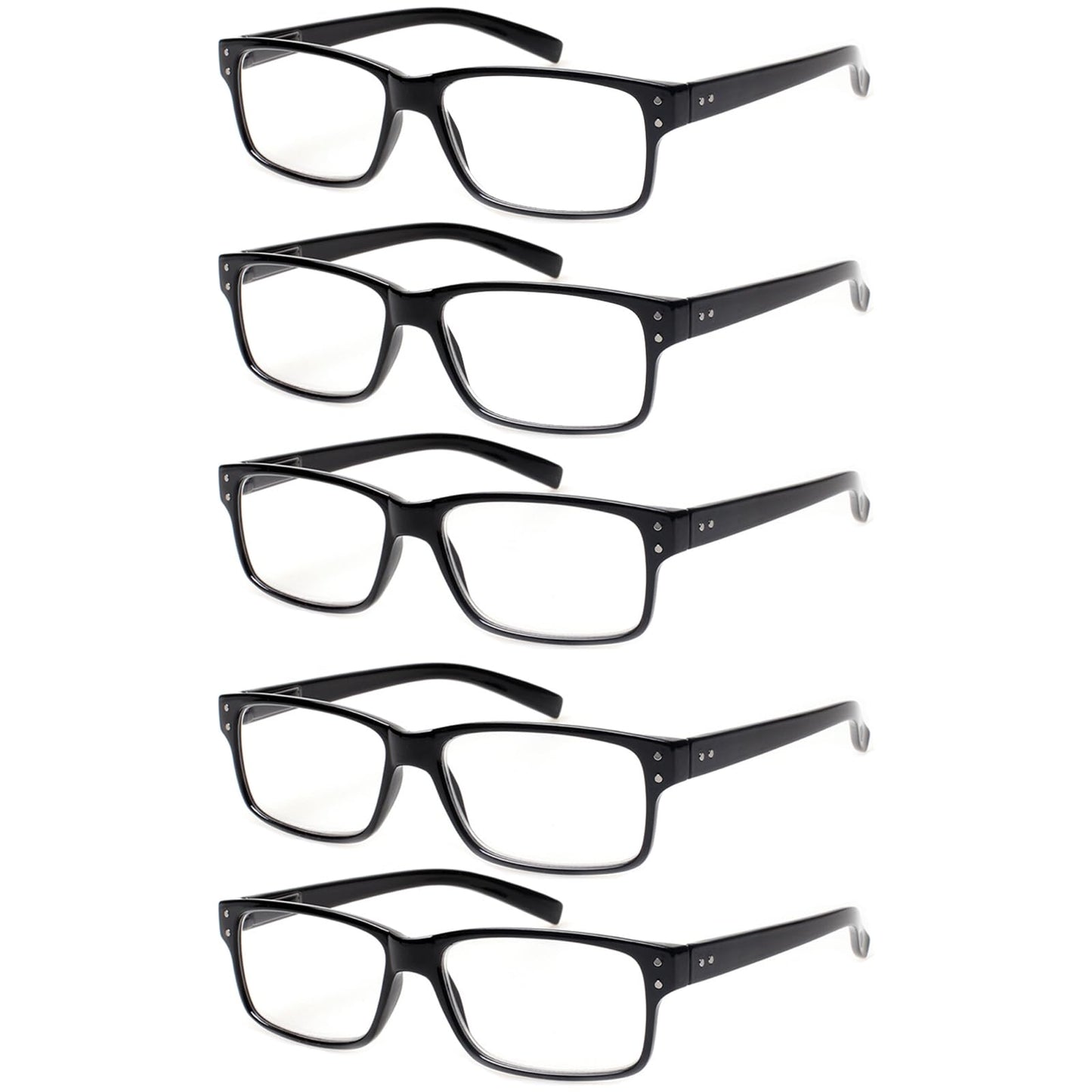NORPERWIS 5 Pairs Reading Glasses 52mm Lens Width 18mm Bridge Width 140mm Arm Length Plastic Full Rim Rectangular
