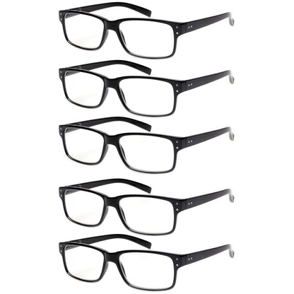 NORPERWIS 5 Pairs Reading Glasses 52mm Lens Width 18mm Bridge Width 140mm Arm Length Plastic Full Rim Rectangular