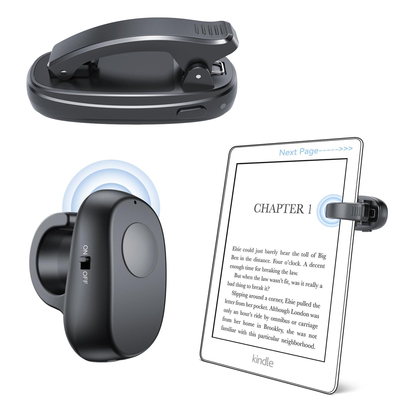 PPTSLID E-Reader Page Turner for Kindle, iPad, and Tablets - Remote Control Accessory - Black