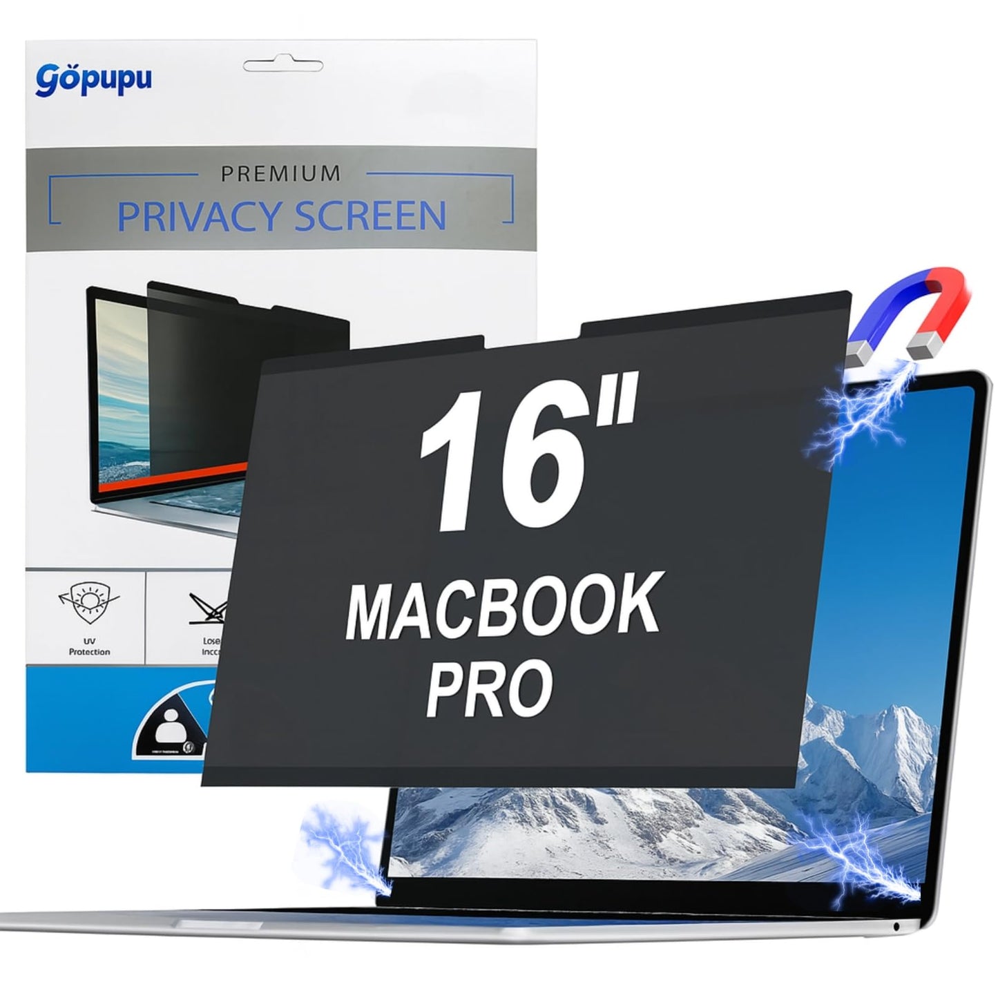 gopupu 16 Inches MacPro16 2021-2026 M1M2MM4M5 Pro Max Privacy Filter Removable Anti-Glare Screen Protector